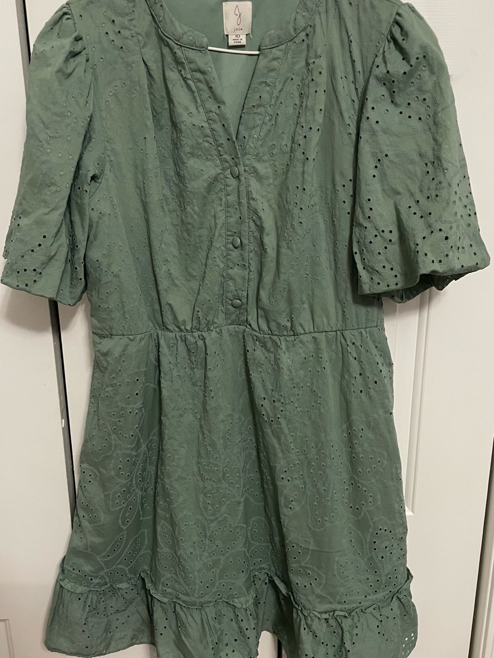 Joie sage green eyelet mini dress